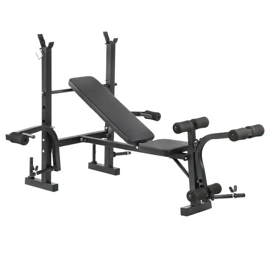 All-in-One Adjustable Multi Bench with Barbell Rack, Butterfly Arms, Leg Extension & Preacher Pad – Full-Body Workout Bench Press Station for Home Gym Strength Training