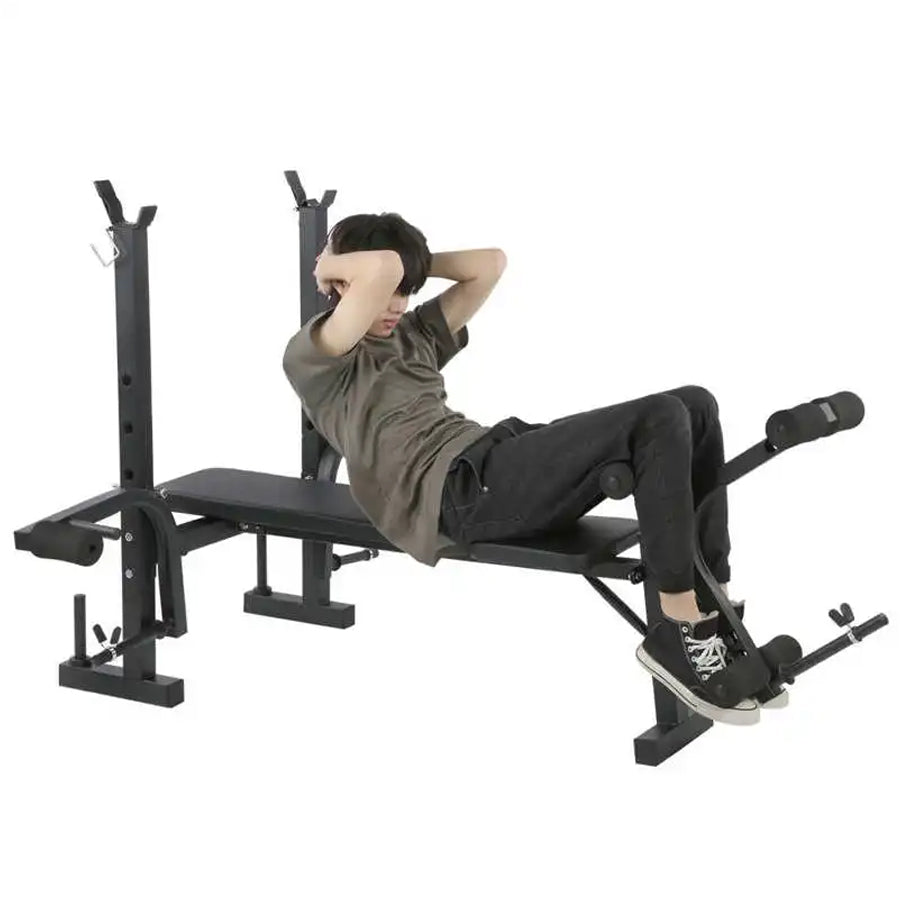All-in-One Adjustable Multi Bench with Barbell Rack, Butterfly Arms, Leg Extension & Preacher Pad – Full-Body Workout Bench Press Station for Home Gym Strength Training