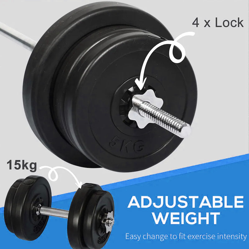 65kg Chrome Adjustable Dumbbell & Barbell Set – 2-in-1 Free Weights with 170cm Bar, Spinning Collars & Plastic-Coated Plates for Strength Training Home Gym