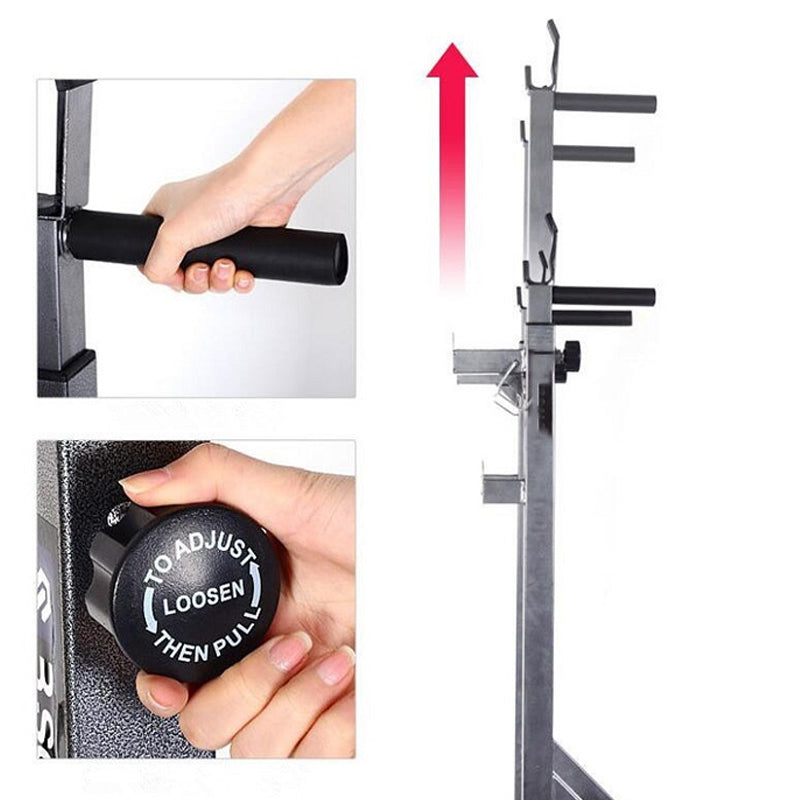 Adjustable Half Squat Rack with Dip Station – Heavy-Duty Steel, 200kg Capacity, Height 121–158cm – Multi-Function Home Gym Stand