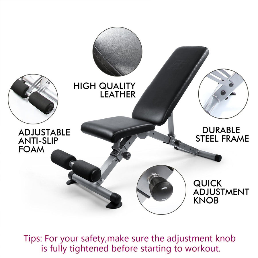 Essential Adjustable Weight Bench – Foldable Incline/Decline/Flat Bench with Quick Lock System, 250kg Capacity, Thick Padding for Full Body Strength Training at Home Gym
