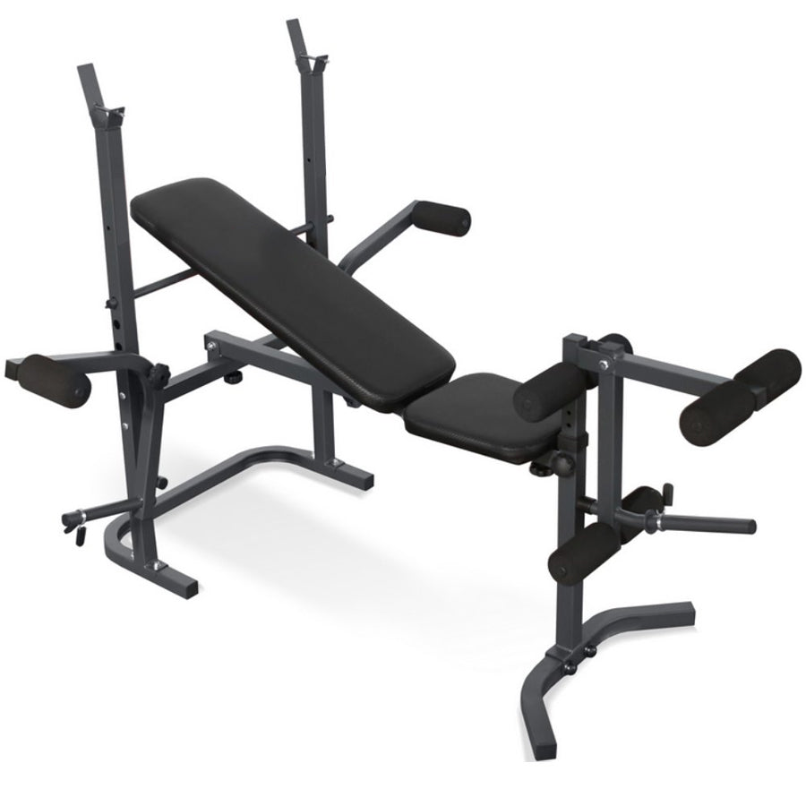 All-in-One Adjustable Multi Bench with Barbell Rack, Butterfly Arms, Leg Extension & Preacher Pad – Full-Body Workout Bench Press Station for Home Gym Strength Training