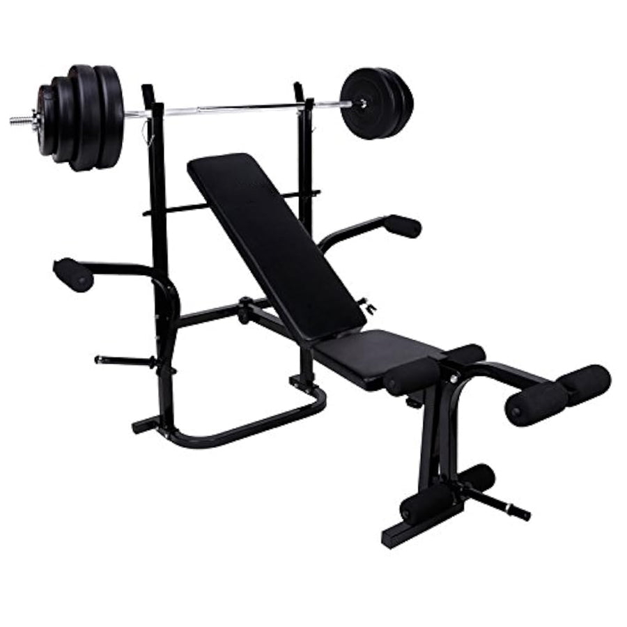 All-in-One Adjustable Multi Bench with Barbell Rack, Butterfly Arms, Leg Extension & Preacher Pad – Full-Body Workout Bench Press Station for Home Gym Strength Training