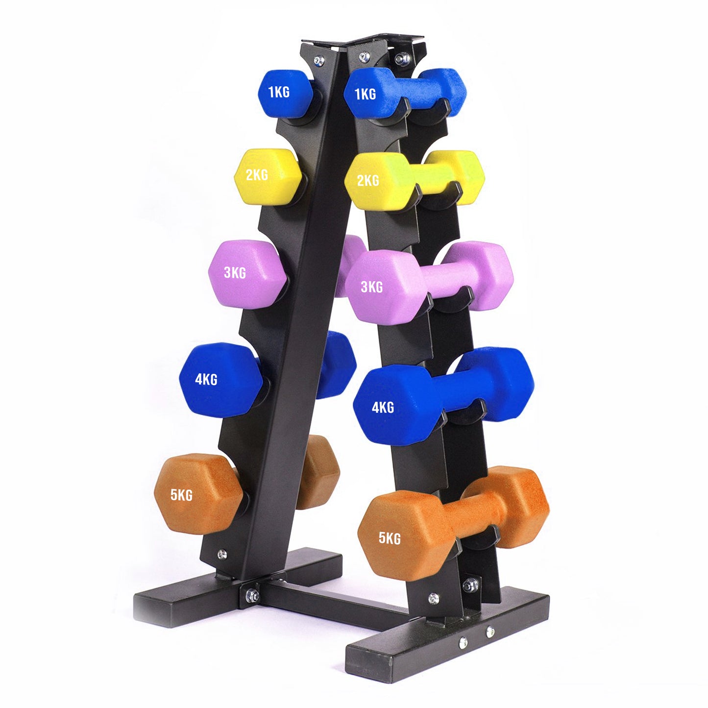 Neoprene Dumbbell Tree Rack – 3-Tier & 5-Tier Steel Stand for Home Gym – Space-Saving, Powder-Coated Weight Organizer