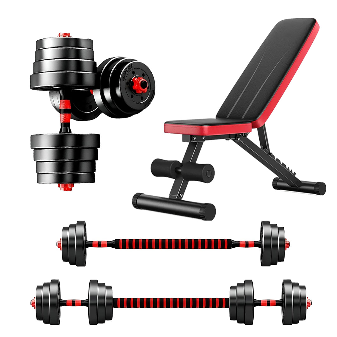 2-in-1 Adjustable Dumbbells & Barbell Set – 20kg/25kg/30kg with Connecting Rod, Anti-Slip Grip, for Strength Training & Home Gym Workouts, Men & Women