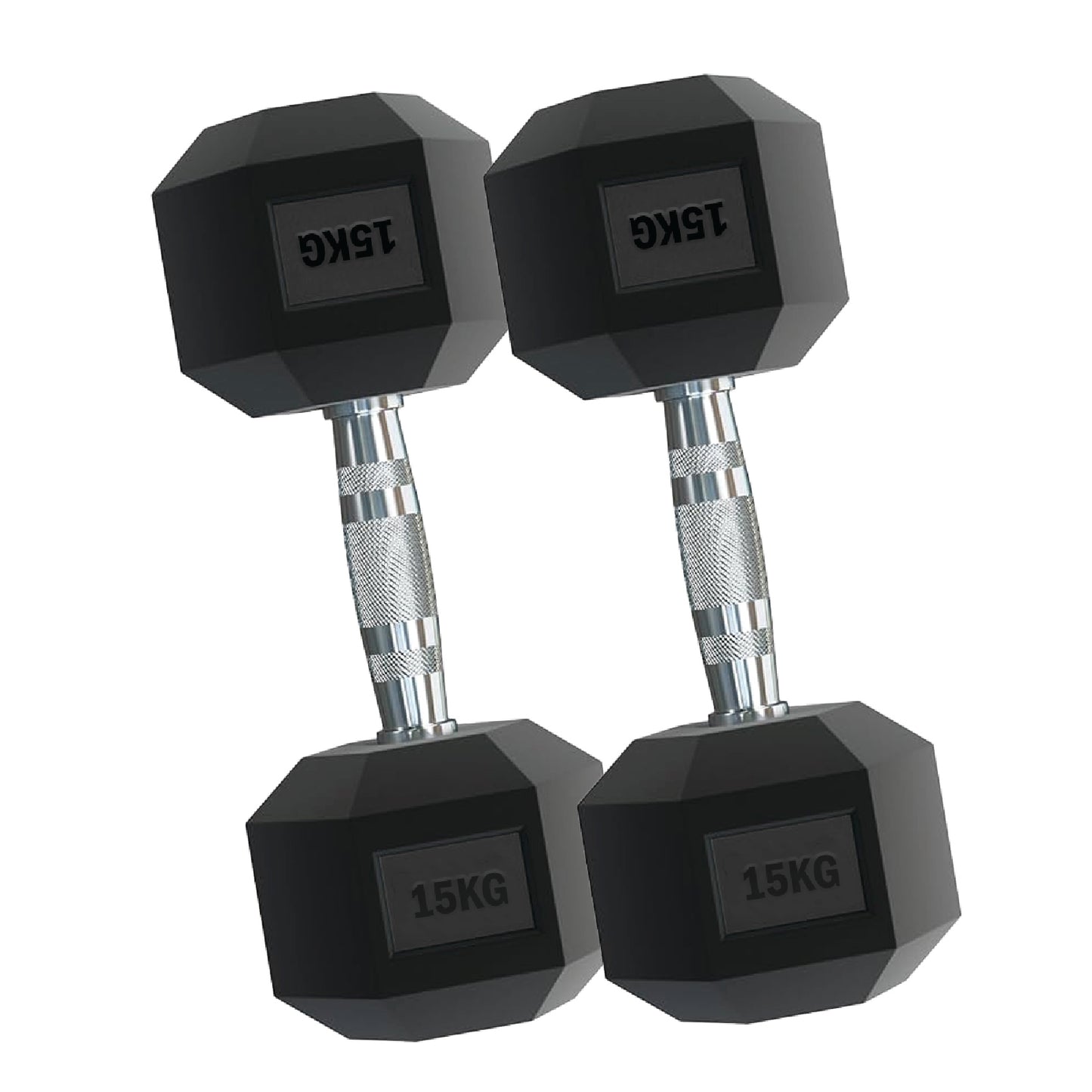 Rubber Hex Dumbbells – Singles, Pairs & Sets | Knurled Chrome Handle Weights for Home Gym & Strength Training