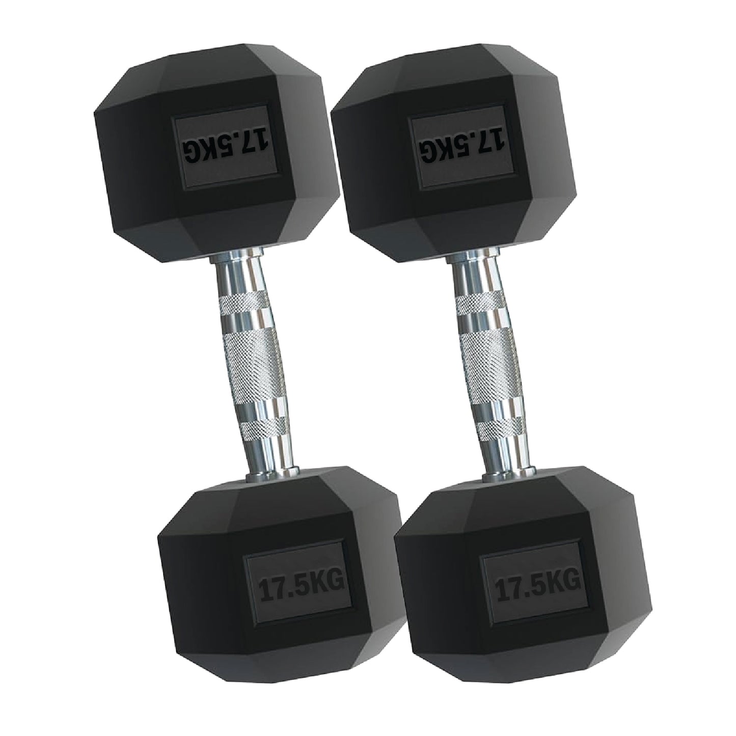 Rubber Hex Dumbbells – Singles, Pairs & Sets | Knurled Chrome Handle Weights for Home Gym & Strength Training