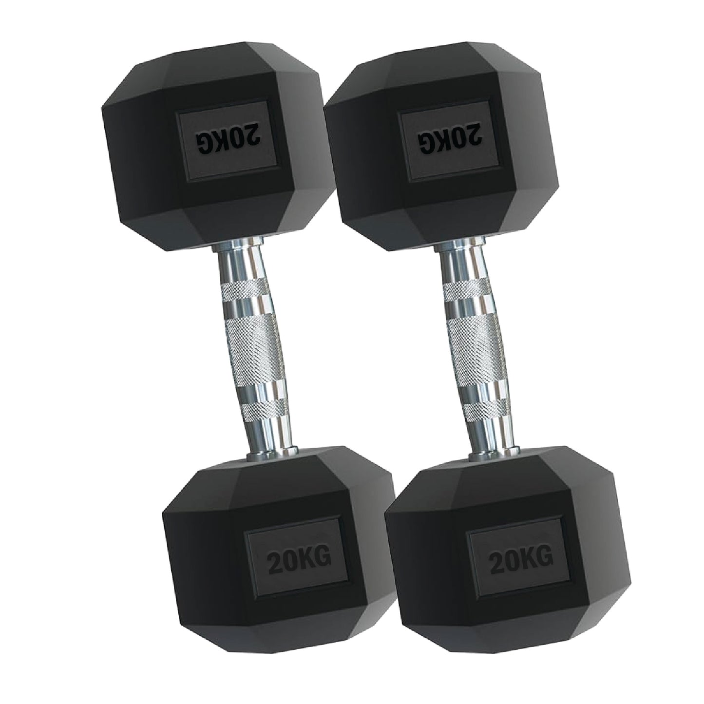 Rubber Hex Dumbbells – Singles, Pairs & Sets | Knurled Chrome Handle Weights for Home Gym & Strength Training