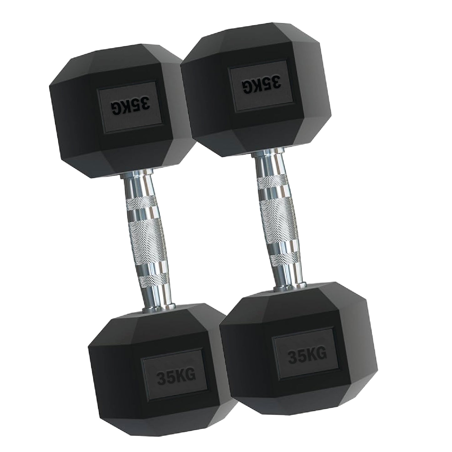 Rubber Hex Dumbbells – Singles, Pairs & Sets | Knurled Chrome Handle Weights for Home Gym & Strength Training
