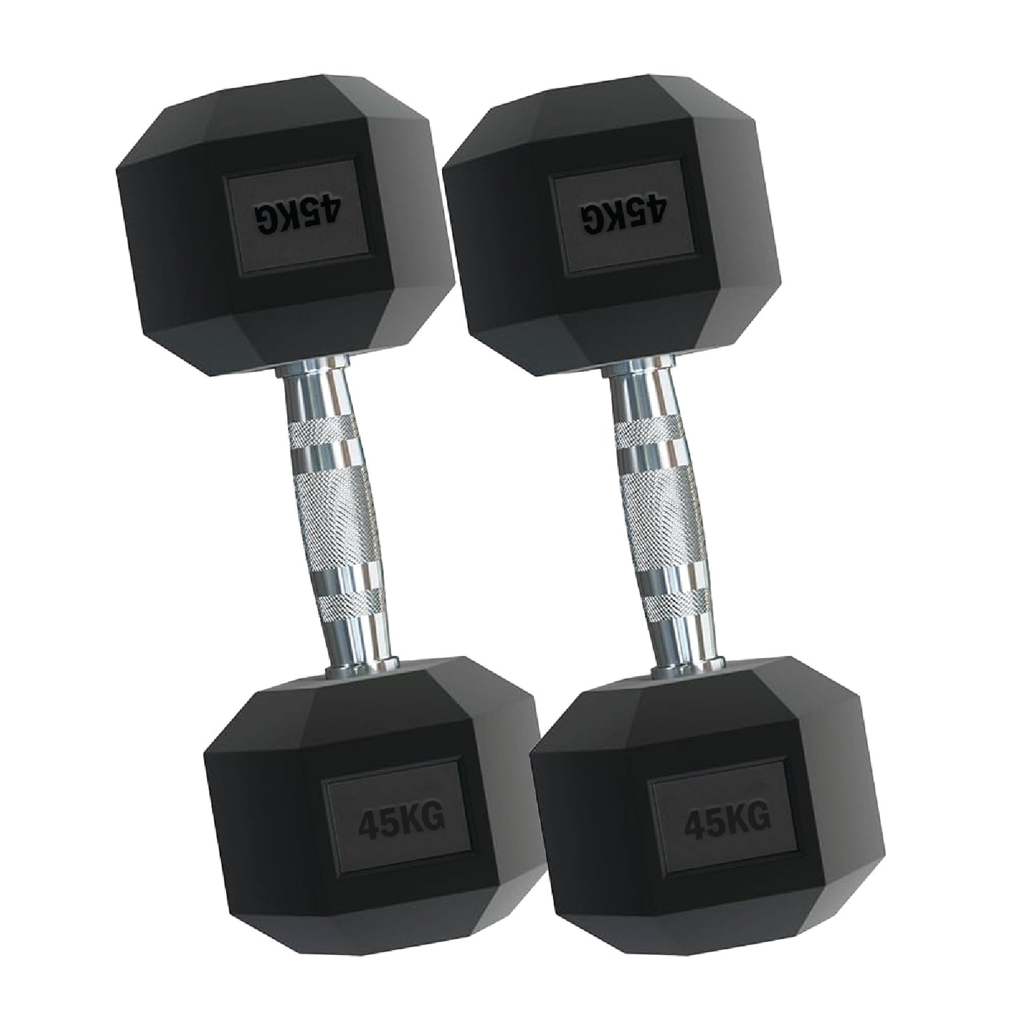 Rubber Hex Dumbbells – Singles, Pairs & Sets | Knurled Chrome Handle Weights for Home Gym & Strength Training