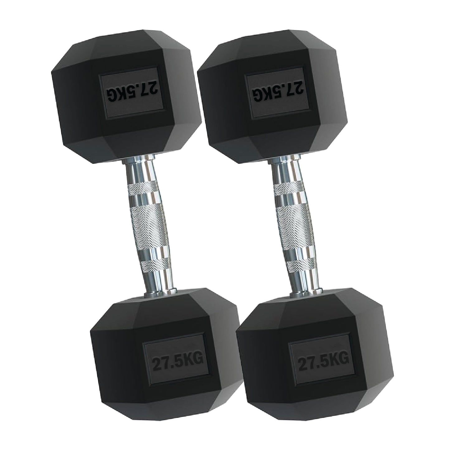 Rubber Hex Dumbbells – Singles, Pairs & Sets | Knurled Chrome Handle Weights for Home Gym & Strength Training
