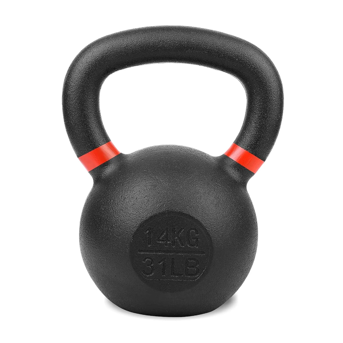 Black kettlebell with red accents on a white background