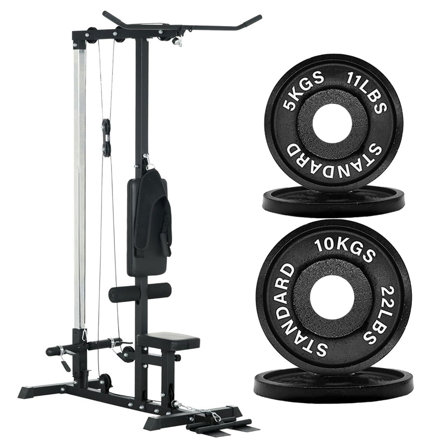 LAT Pulldown Machine – High & Low Pulley Cable Station with Adjustable Seat, Compact Home Gym Back & Shoulder Workout Equipment