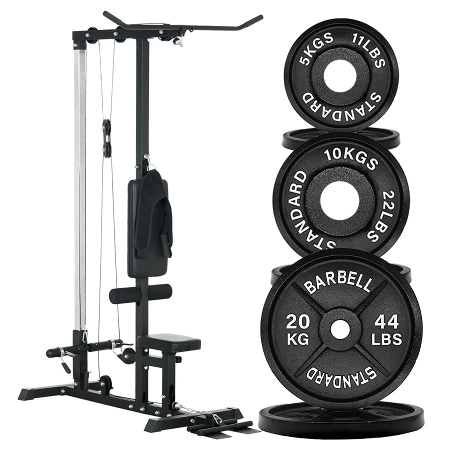 LAT Pulldown Machine – High & Low Pulley Cable Station with Adjustable Seat, Compact Home Gym Back & Shoulder Workout Equipment