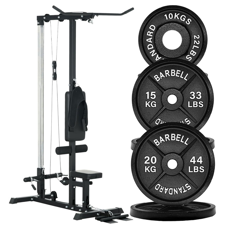 LAT Pulldown Machine – High & Low Pulley Cable Station with Adjustable Seat, Compact Home Gym Back & Shoulder Workout Equipment