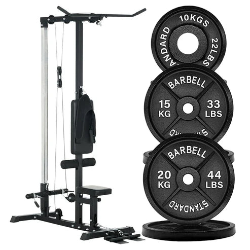 LAT Pulldown Machine – High & Low Pulley Cable Station with Adjustable Seat, Compact Home Gym Back & Shoulder Workout Equipment