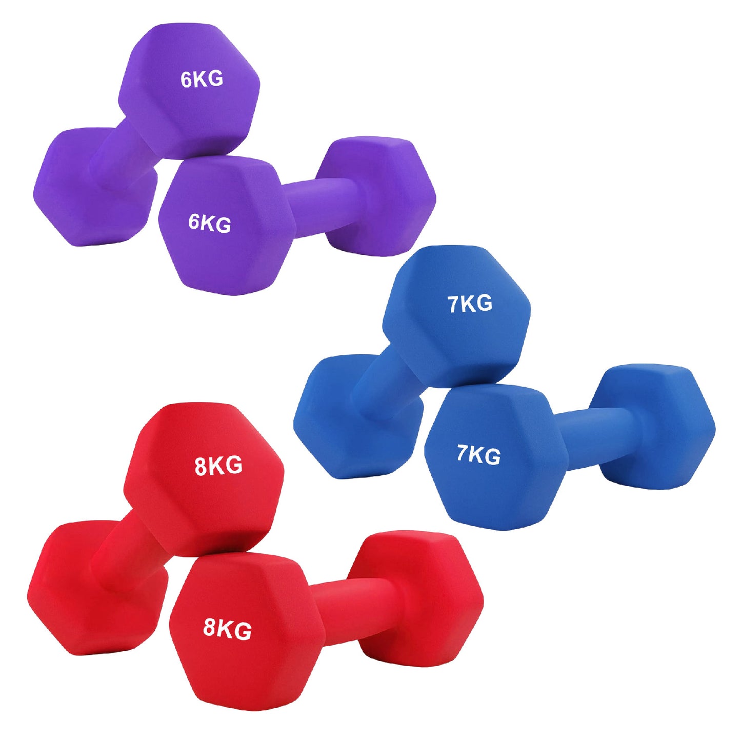 Anti-Roll Non-Slip Neoprene Dumbbell Weights - Hex-Shaped Design for Stability - Soft-Touch Grip - Available in Singles, Pairs & Sets - Perfect for Home Workouts, Training & Full-Body Fitness