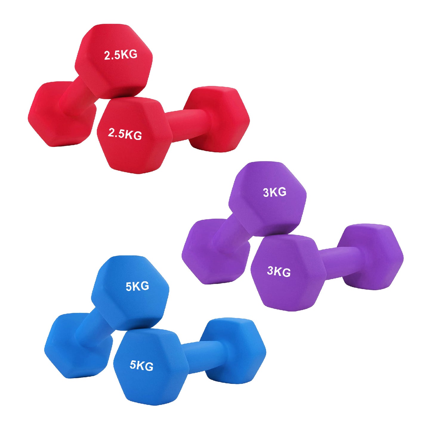 Anti-Roll Non-Slip Neoprene Dumbbell Weights - Hex-Shaped Design for Stability - Soft-Touch Grip - Available in Singles, Pairs & Sets - Perfect for Home Workouts, Training & Full-Body Fitness