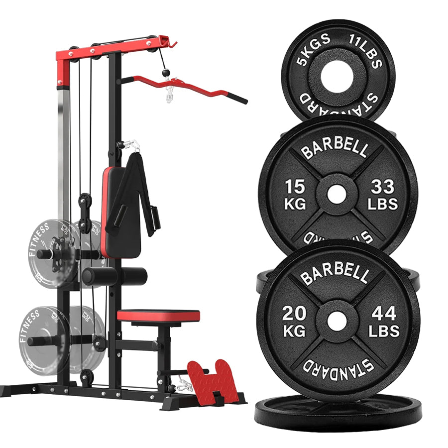 LAT Pulldown Machine – High & Low Pulley Cable Station with Adjustable Seat, Compact Home Gym Back & Shoulder Workout Equipment