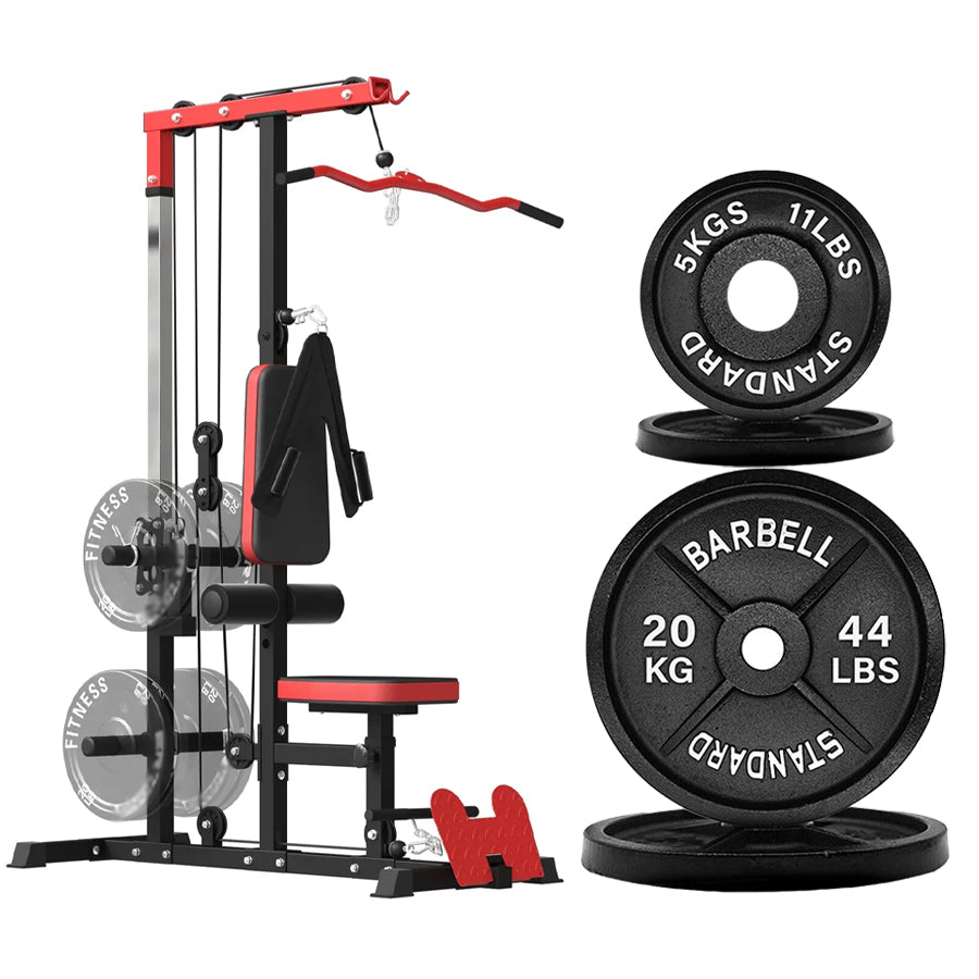 LAT Pulldown Machine – High & Low Pulley Cable Station with Adjustable Seat, Compact Home Gym Back & Shoulder Workout Equipment