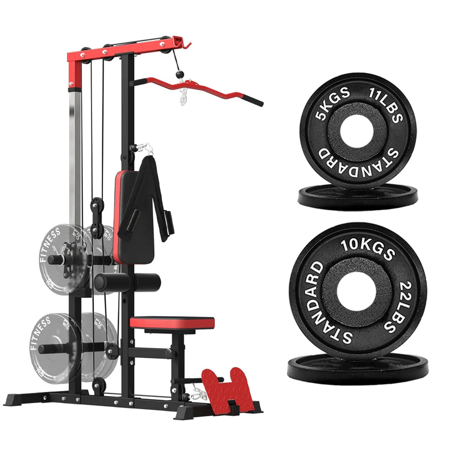 LAT Pulldown Machine – High & Low Pulley Cable Station with Adjustable Seat, Compact Home Gym Back & Shoulder Workout Equipment