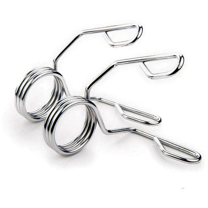 Set of Olympic 2 inch spring collars on a white background