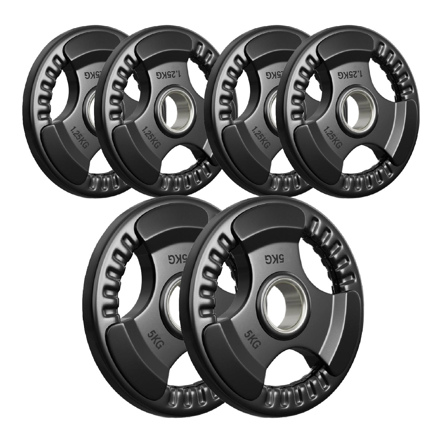 Premium Tri-Grip Olympic Weight Plates – Rubber-Coated Cast Iron, 2" Opening, 1.25kg to 25kg, Anti-Slip Plates for Home Gym Barbell Lifting & Training