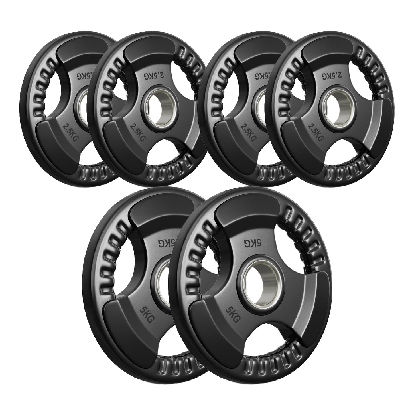 Premium Tri-Grip Olympic Weight Plates – Rubber-Coated Cast Iron, 2" Opening, 1.25kg to 25kg, Anti-Slip Plates for Home Gym Barbell Lifting & Training