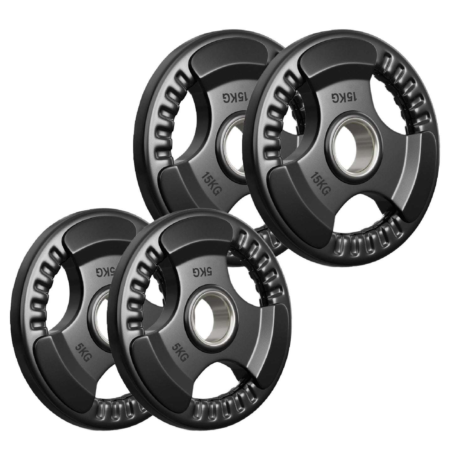 Premium Tri-Grip Olympic Weight Plates – Rubber-Coated Cast Iron, 2" Opening, 1.25kg to 25kg, Anti-Slip Plates for Home Gym Barbell Lifting & Training