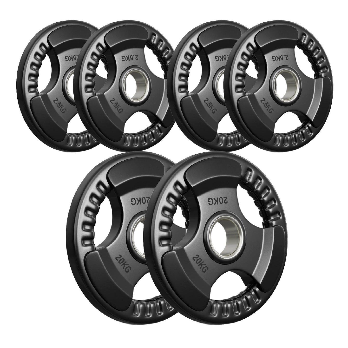 Premium Tri-Grip Olympic Weight Plates – Rubber-Coated Cast Iron, 2" Opening, 1.25kg to 25kg, Anti-Slip Plates for Home Gym Barbell Lifting & Training