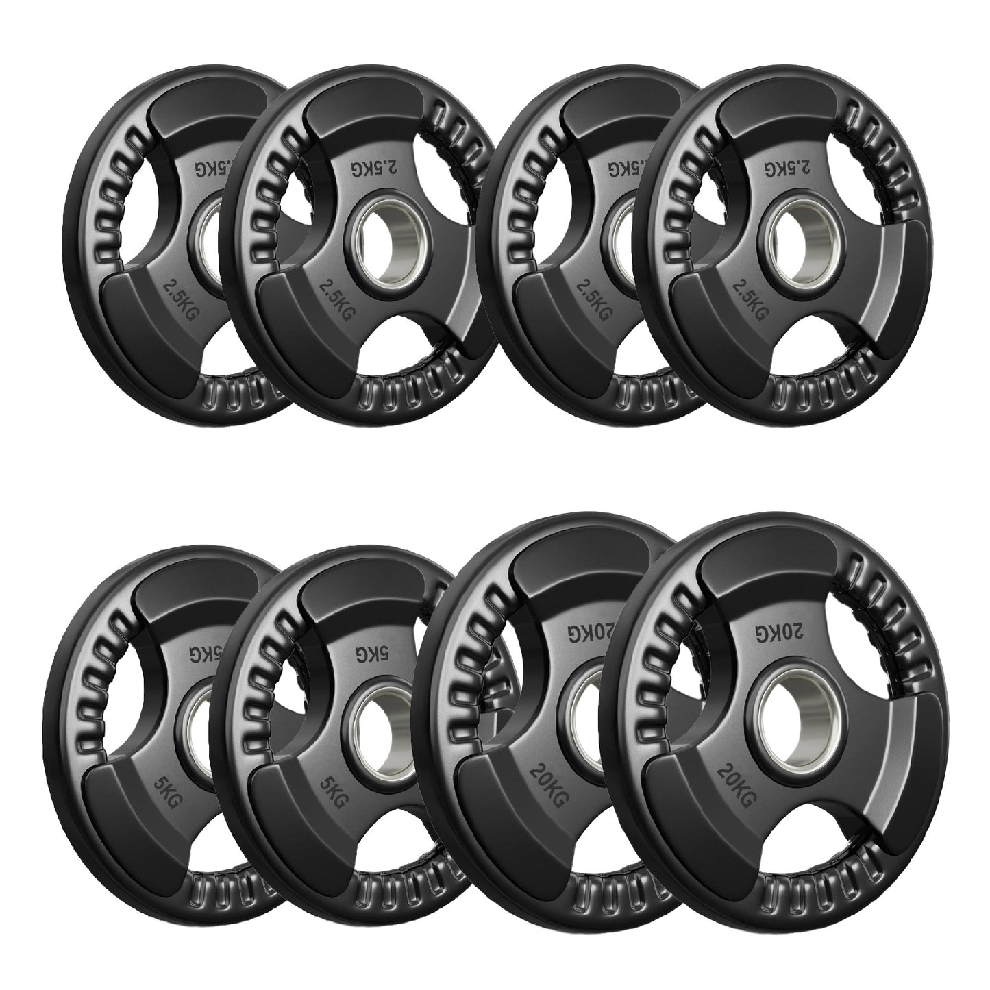 Premium Tri-Grip Olympic Weight Plates – Rubber-Coated Cast Iron, 2" Opening, 1.25kg to 25kg, Anti-Slip Plates for Home Gym Barbell Lifting & Training