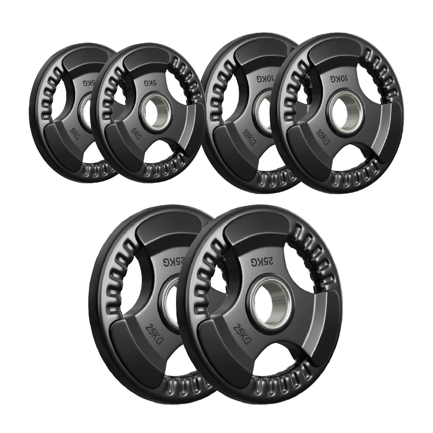 Premium Tri-Grip Olympic Weight Plates – Rubber-Coated Cast Iron, 2" Opening, 1.25kg to 25kg, Anti-Slip Plates for Home Gym Barbell Lifting & Training