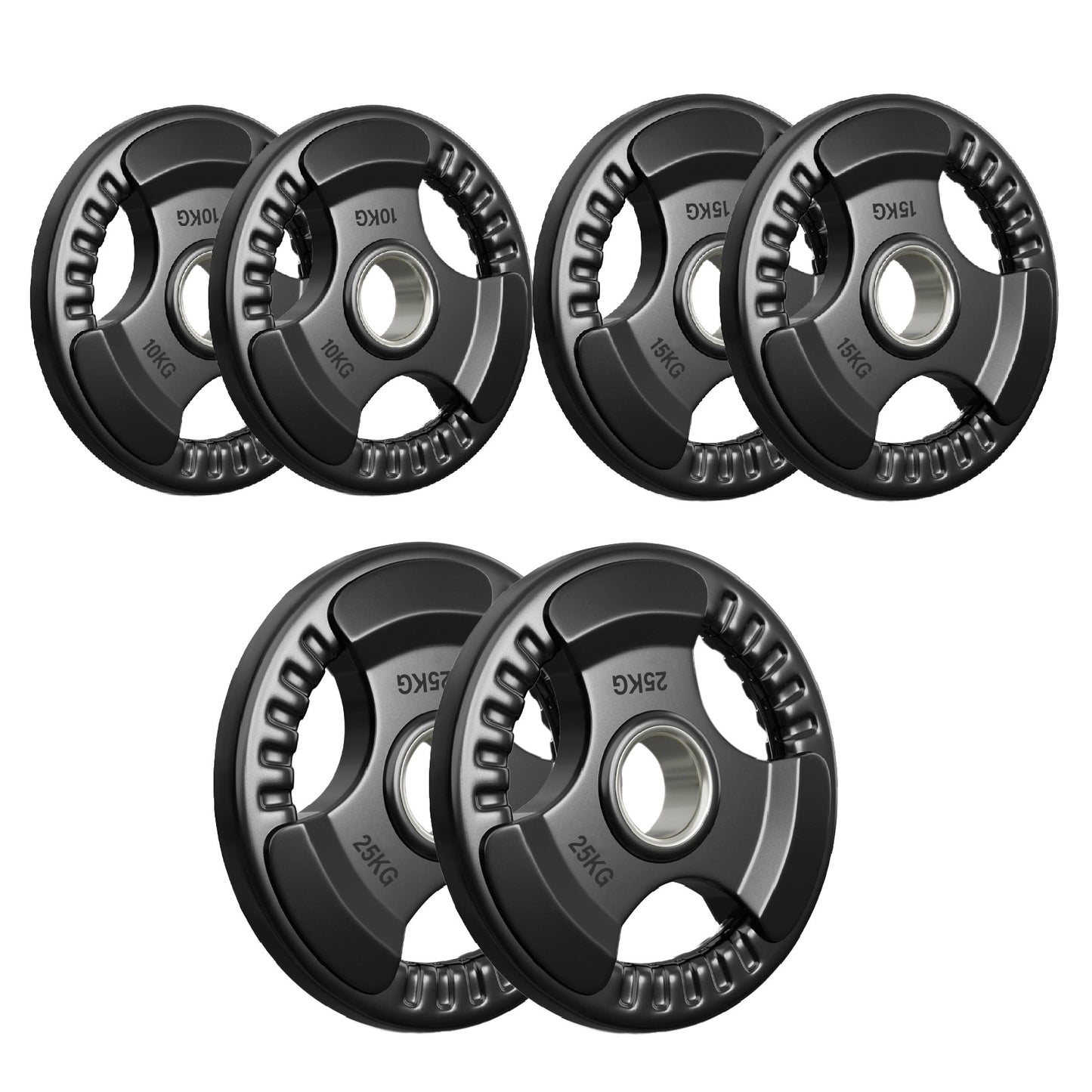 Premium Tri-Grip Olympic Weight Plates – Rubber-Coated Cast Iron, 2" Opening, 1.25kg to 25kg, Anti-Slip Plates for Home Gym Barbell Lifting & Training