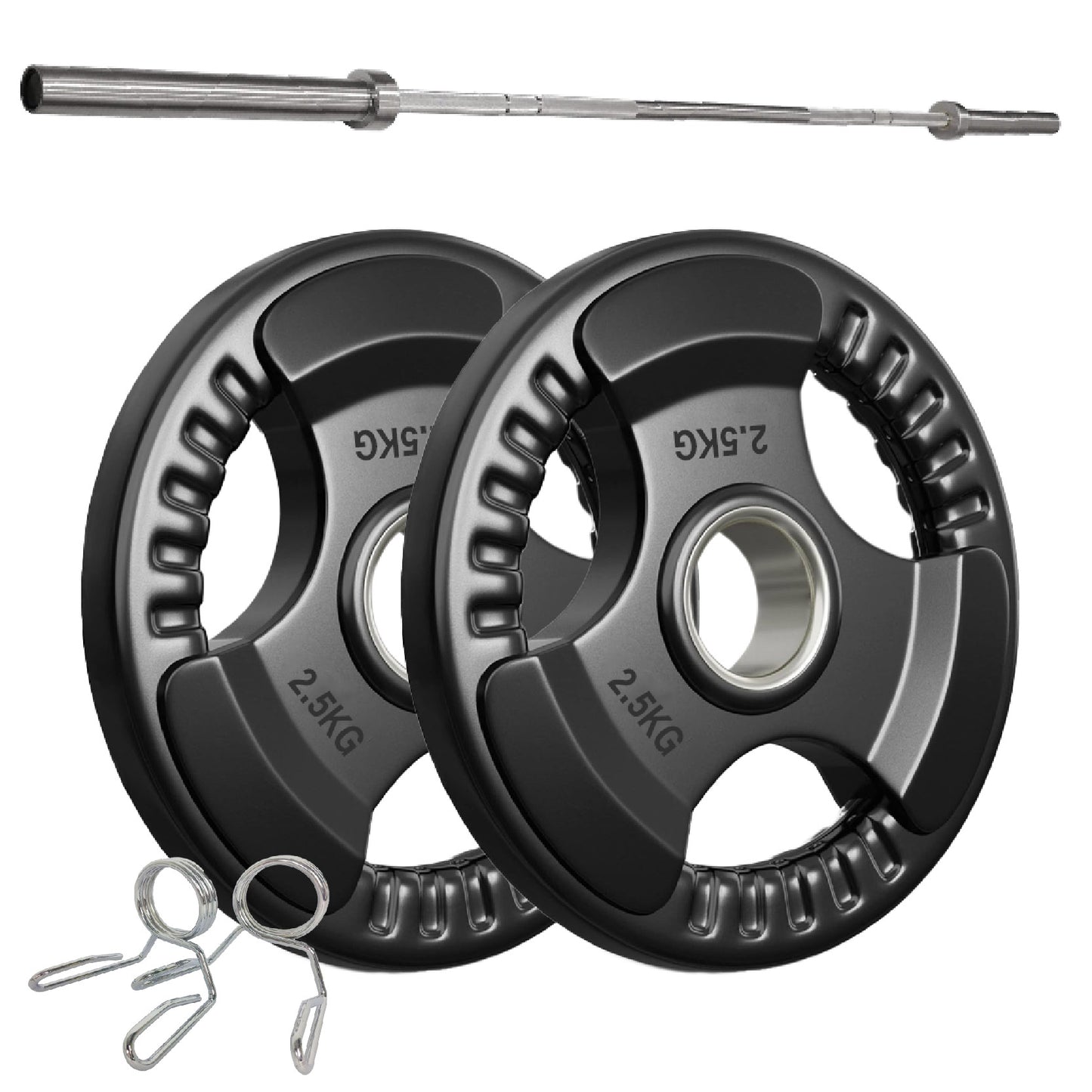 Premium Tri-Grip Olympic Weight Plates – Rubber-Coated Cast Iron, 2" Opening, 1.25kg to 25kg, Anti-Slip Plates for Home Gym Barbell Lifting & Training