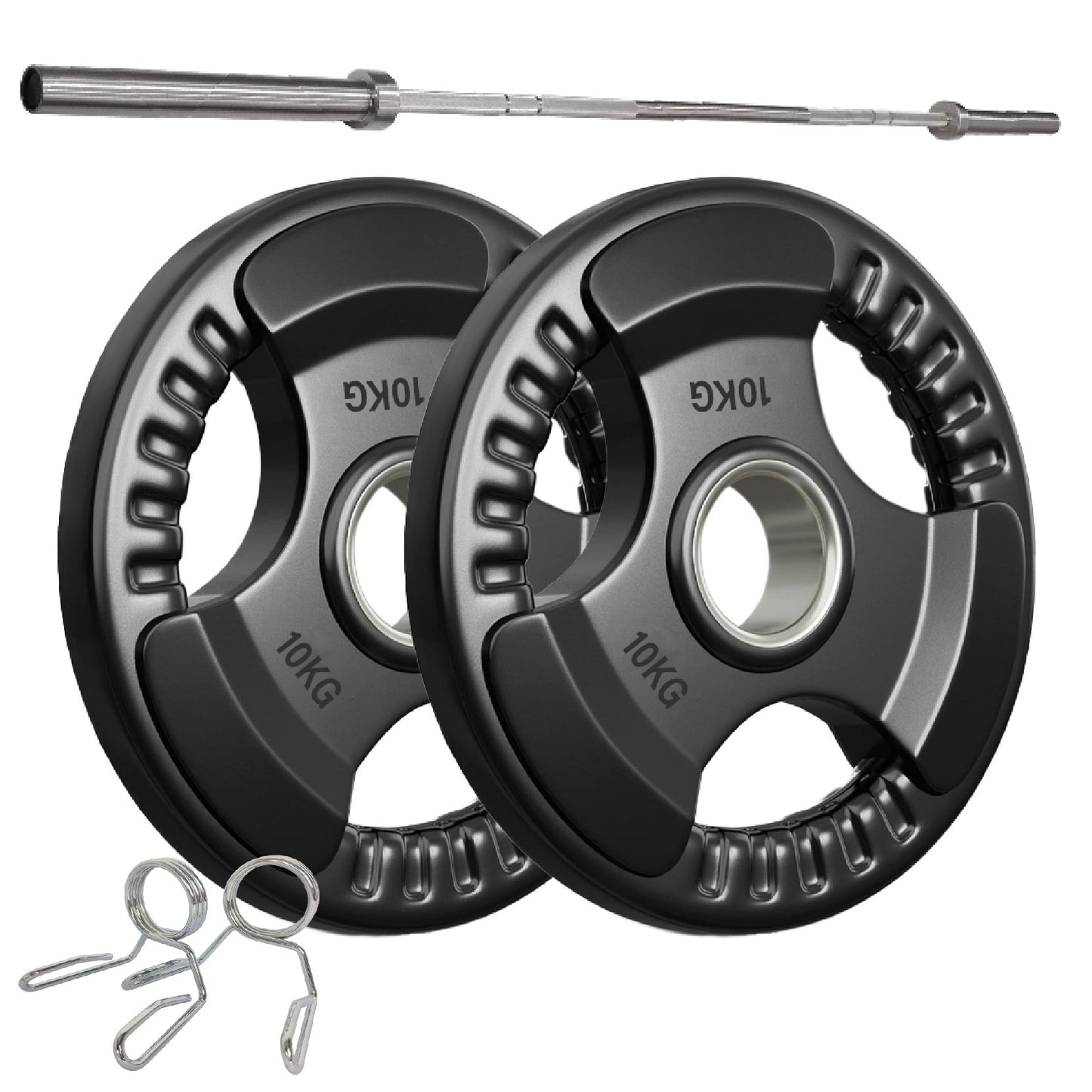 Premium Tri-Grip Olympic Weight Plates – Rubber-Coated Cast Iron, 2" Opening, 1.25kg to 25kg, Anti-Slip Plates for Home Gym Barbell Lifting & Training
