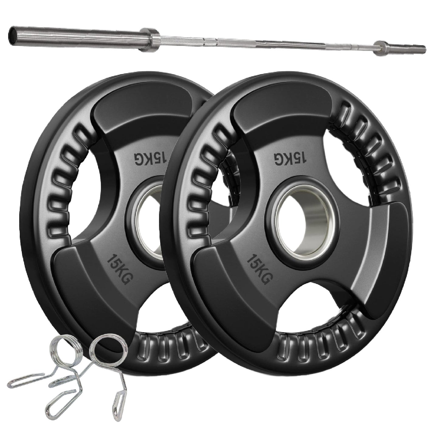Premium Tri-Grip Olympic Weight Plates – Rubber-Coated Cast Iron, 2" Opening, 1.25kg to 25kg, Anti-Slip Plates for Home Gym Barbell Lifting & Training