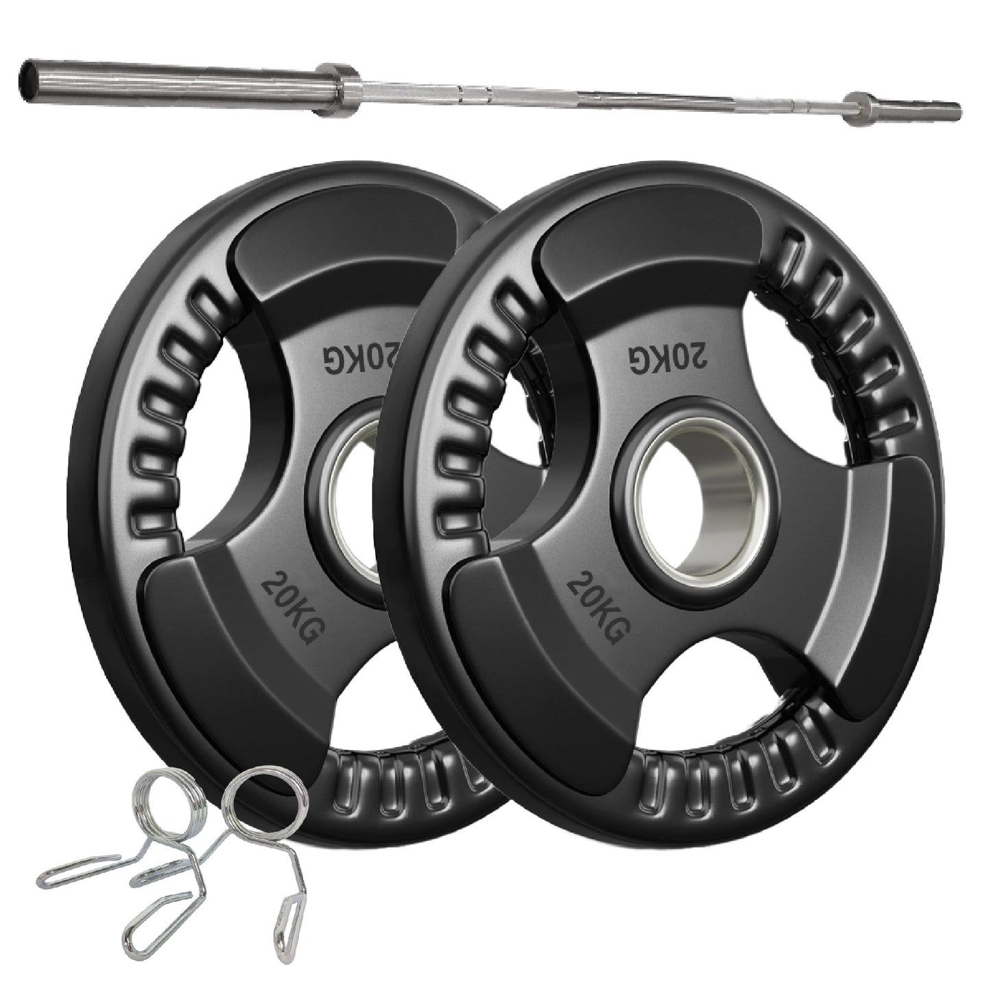 Premium Tri-Grip Olympic Weight Plates – Rubber-Coated Cast Iron, 2" Opening, 1.25kg to 25kg, Anti-Slip Plates for Home Gym Barbell Lifting & Training