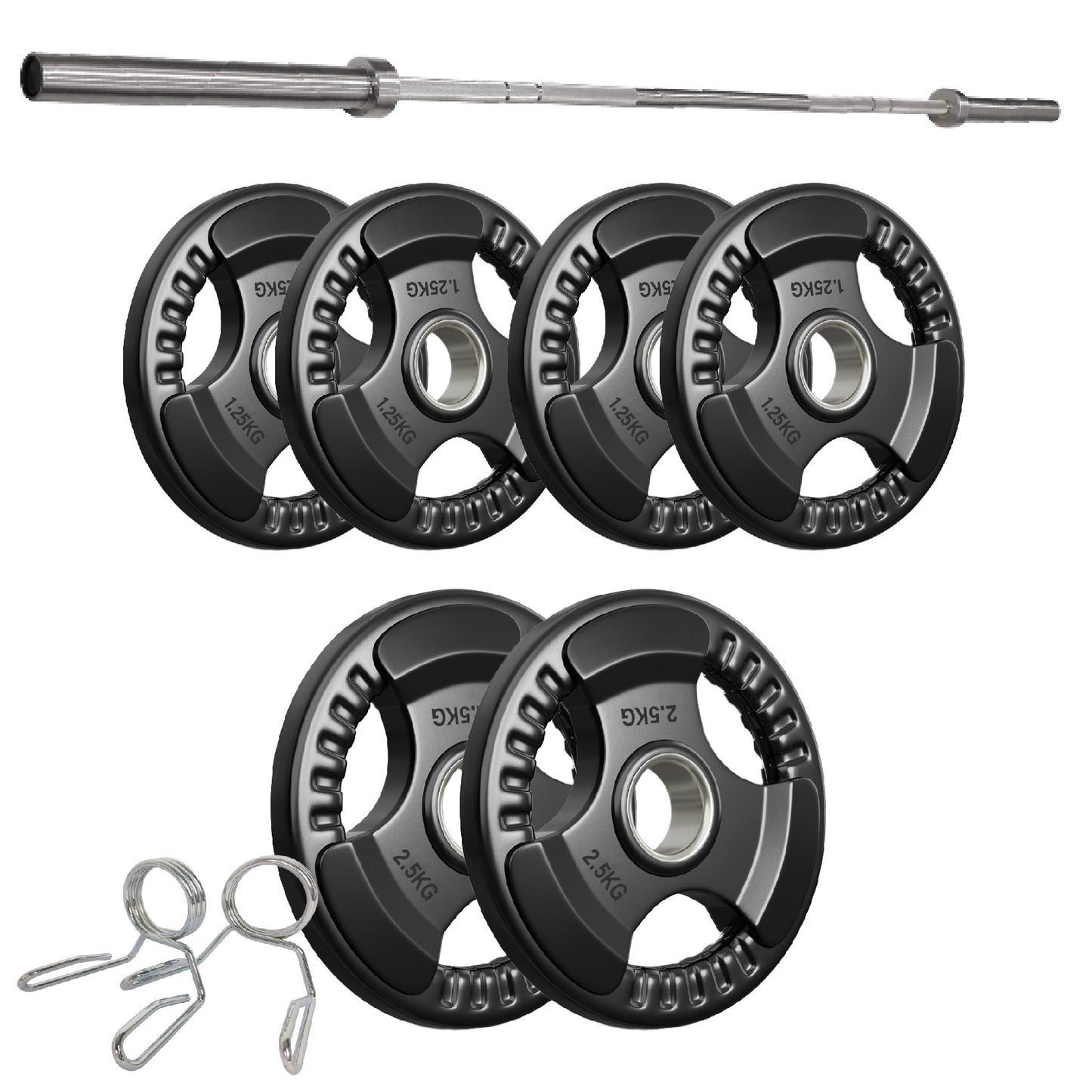Premium Tri-Grip Olympic Weight Plates – Rubber-Coated Cast Iron, 2" Opening, 1.25kg to 25kg, Anti-Slip Plates for Home Gym Barbell Lifting & Training