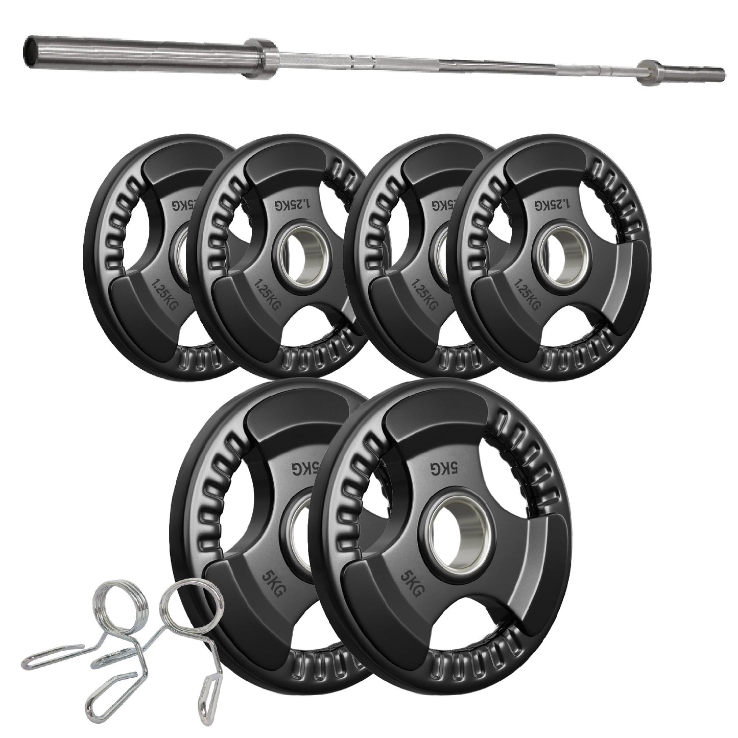 Premium Tri-Grip Olympic Weight Plates – Rubber-Coated Cast Iron, 2" Opening, 1.25kg to 25kg, Anti-Slip Plates for Home Gym Barbell Lifting & Training