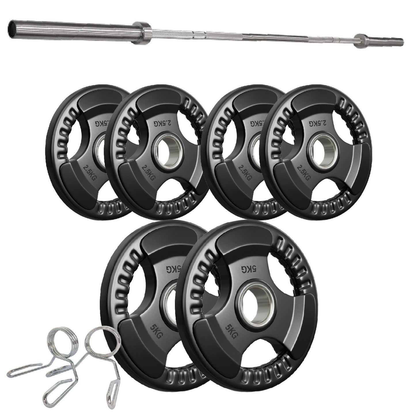 Premium Tri-Grip Olympic Weight Plates – Rubber-Coated Cast Iron, 2" Opening, 1.25kg to 25kg, Anti-Slip Plates for Home Gym Barbell Lifting & Training