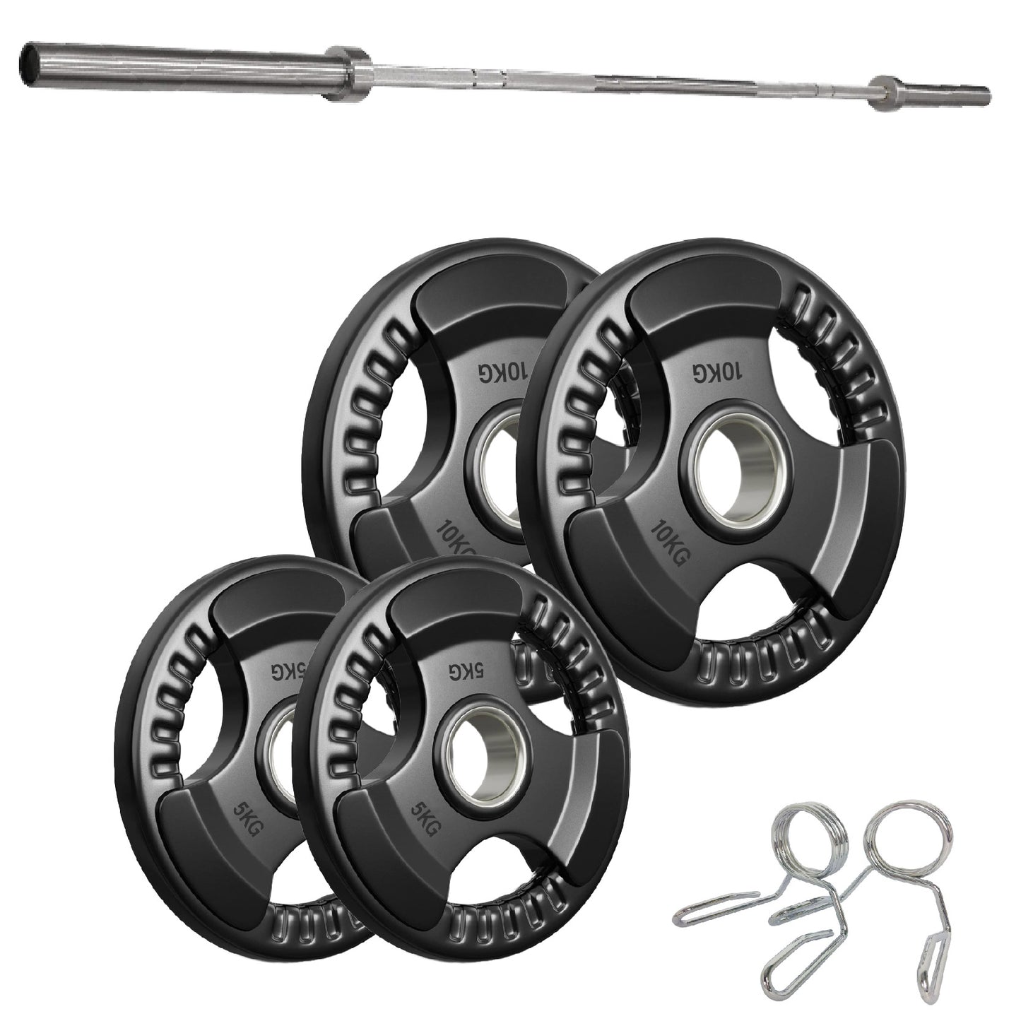Premium Tri-Grip Olympic Weight Plates – Rubber-Coated Cast Iron, 2" Opening, 1.25kg to 25kg, Anti-Slip Plates for Home Gym Barbell Lifting & Training