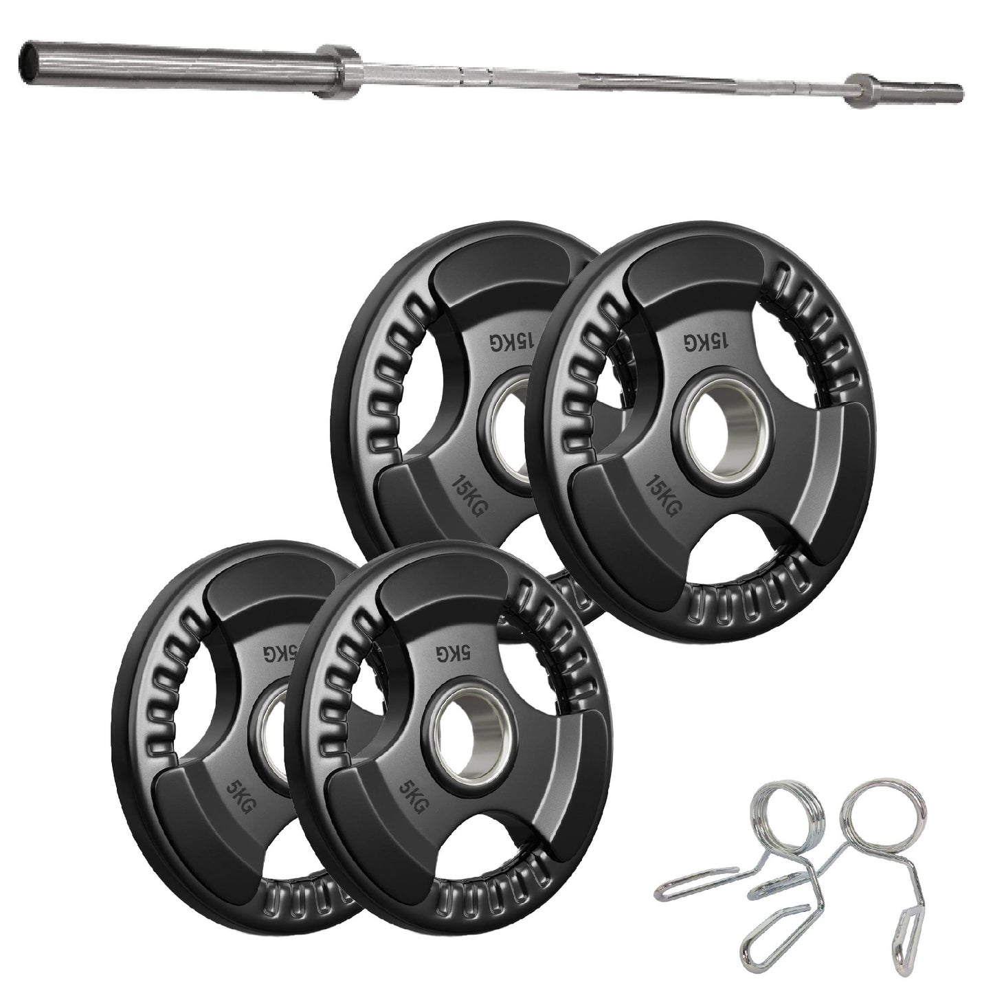 Premium Tri-Grip Olympic Weight Plates – Rubber-Coated Cast Iron, 2" Opening, 1.25kg to 25kg, Anti-Slip Plates for Home Gym Barbell Lifting & Training