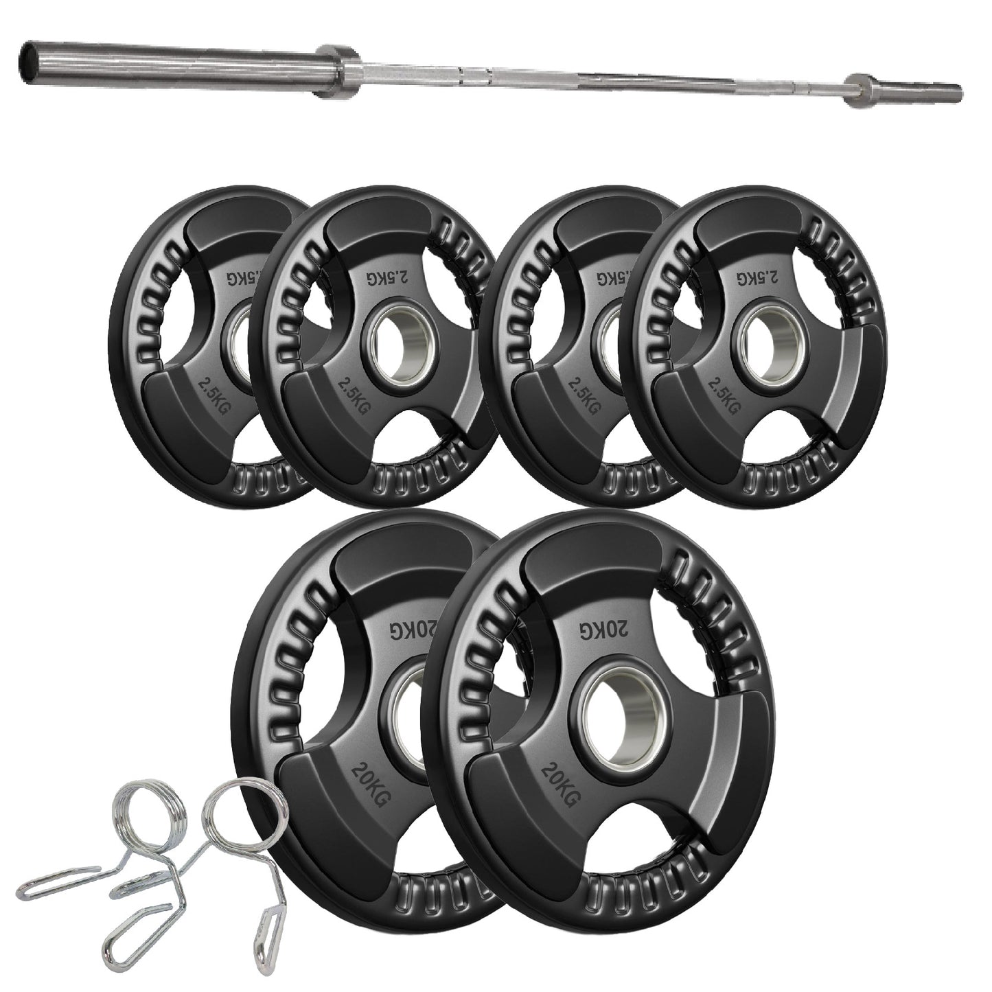 Premium Tri-Grip Olympic Weight Plates – Rubber-Coated Cast Iron, 2" Opening, 1.25kg to 25kg, Anti-Slip Plates for Home Gym Barbell Lifting & Training