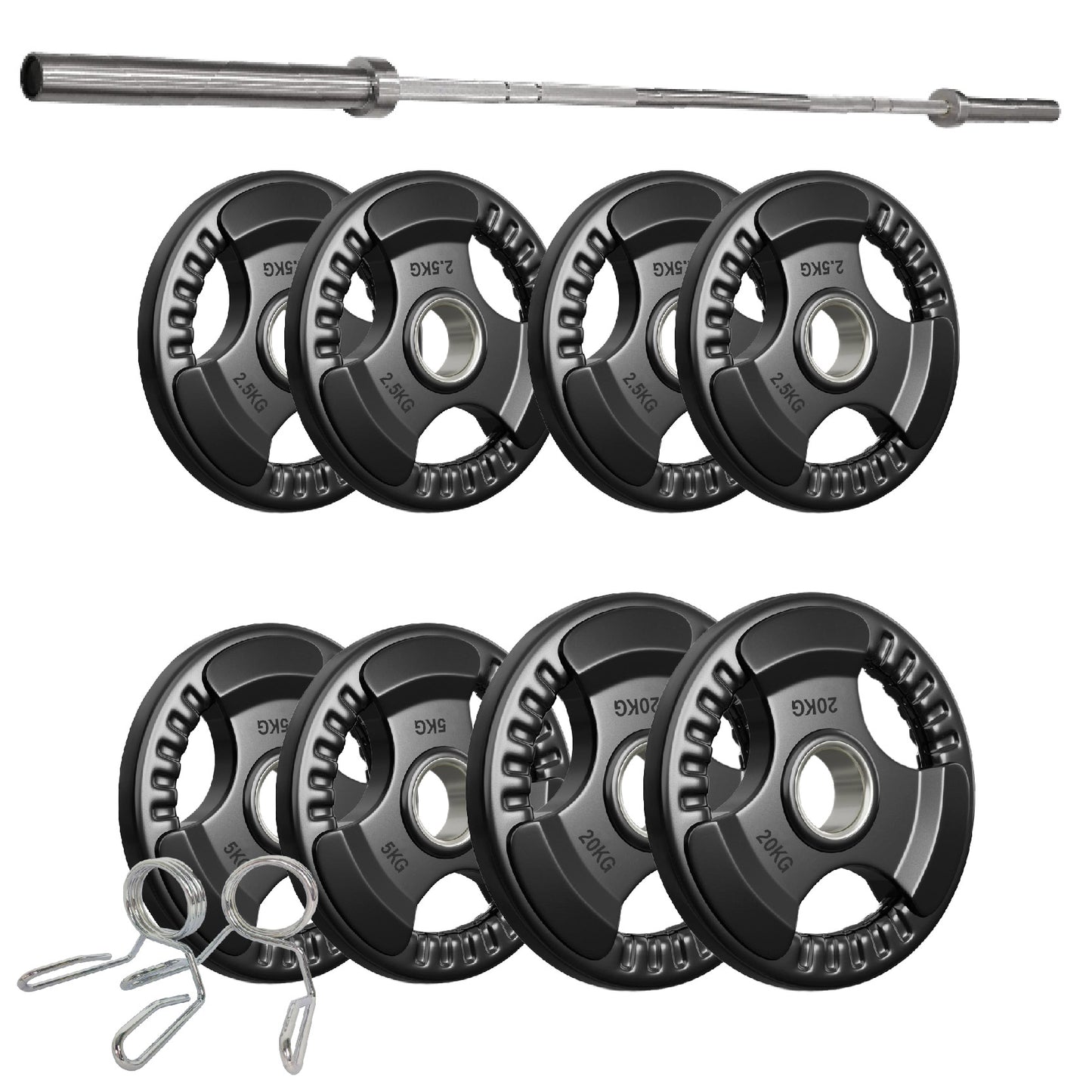Premium Tri-Grip Olympic Weight Plates – Rubber-Coated Cast Iron, 2" Opening, 1.25kg to 25kg, Anti-Slip Plates for Home Gym Barbell Lifting & Training