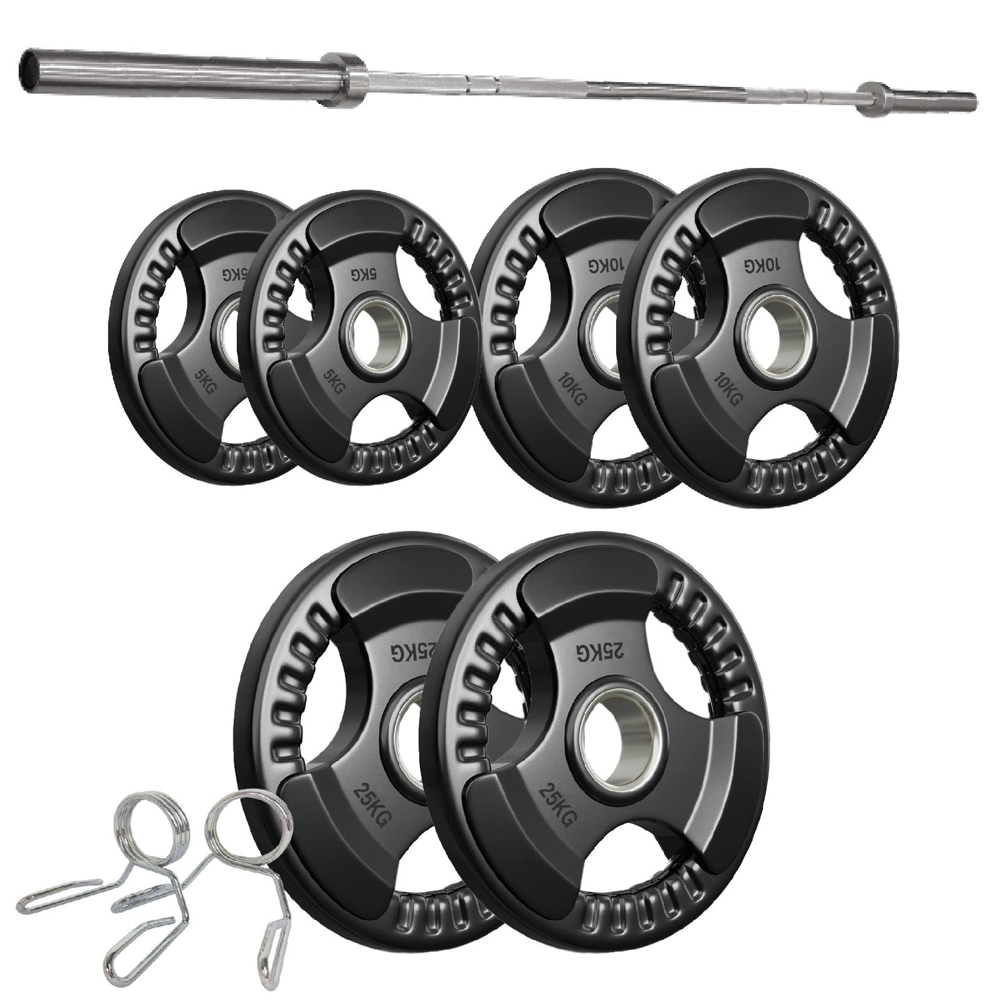 Premium Tri-Grip Olympic Weight Plates – Rubber-Coated Cast Iron, 2" Opening, 1.25kg to 25kg, Anti-Slip Plates for Home Gym Barbell Lifting & Training