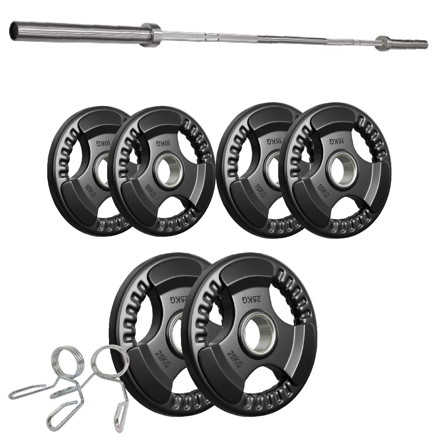 Premium Tri-Grip Olympic Weight Plates – Rubber-Coated Cast Iron, 2" Opening, 1.25kg to 25kg, Anti-Slip Plates for Home Gym Barbell Lifting & Training
