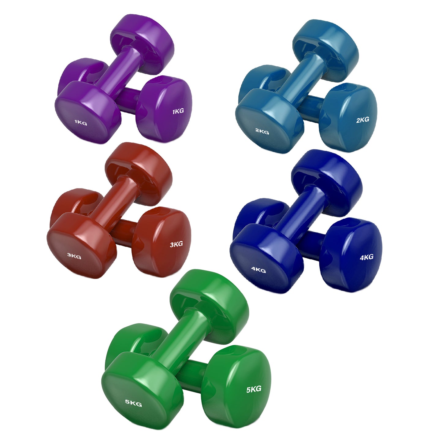 Premium Neoprene Vinyl Dumbbell Set - Multi-Colour Hand Weights with Hexagonal Design - Non-Slip Grip for Home Gym, Yoga, Pilates - Available in 6kg, 10kg, 12kg, 15kg, 24kg, 30kg, 38kg Options