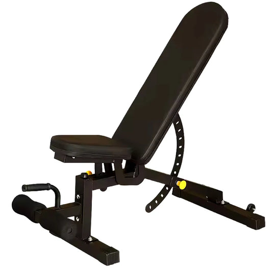Black adjustable weight bench on a white background