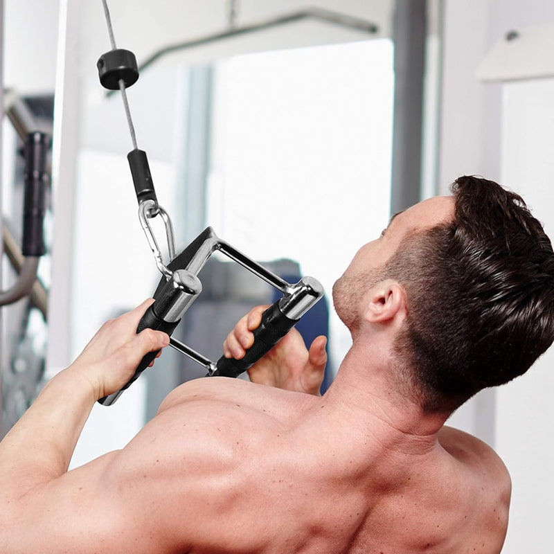 Cable Machine Attachments with Stirrup Handle, V-Bar, Lat Bar, Straight Bar, D-Row Bar, Curl Bar, Tricep Rope, Carabiner Clips & D-Handle for Home Gym Strength