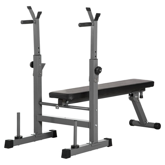 Adjustable Weight Bench with Dip Station & Barbell Rack – 250kg Capacity Heavy-Duty Folding Strength Bench for Home Gym, 8-Level Multiuse Workout Bench for Press, Dips & Full Body Training